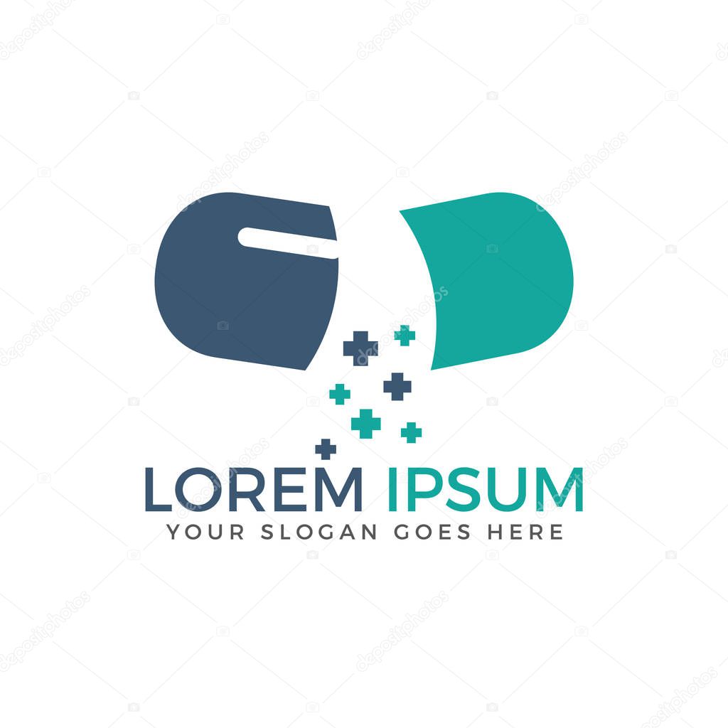 Open capsule pharmacy medical logo.