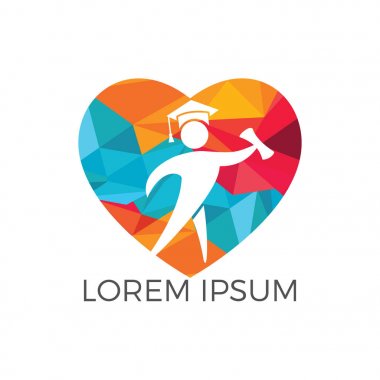 Öğrenci kalp şekli logo tasarımı. Eğitim vektör tasarım şablonu.
