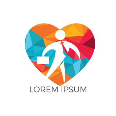 Çanta kalp şekli vektör tasarımı ile iş adamı. İnsanlar simgesi tasarım. İnsan karakteri vektör işareti.