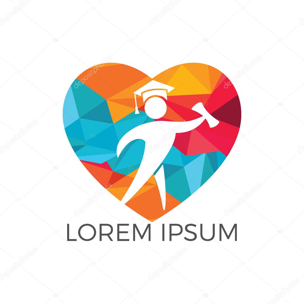 Student heart shape logo design. Education vector design template.