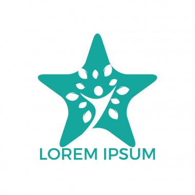 İnsan hayatı logo simge soyut insan vektör ağaç. Aile ağacı yıldız şekli işareti ve sembolü.