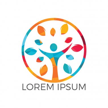 Ağaç insanları logosu. Sağlıklı insanlar logo dizaynı. Soyut insan ağaç vektörünün insan yaşam logosu simgesi.