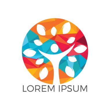 Ağaç insanları logosu. Sağlıklı insanlar logo dizaynı. Soyut insan ağaç vektörünün insan yaşam logosu simgesi.