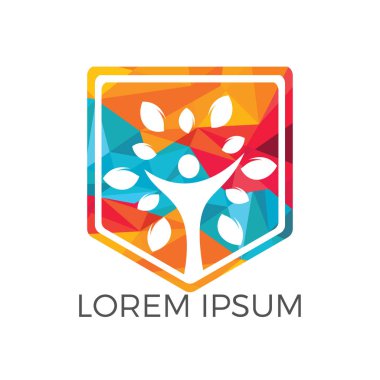 İnsan hayatı logo simge soyut insan vektör ağaç. Aile ağacı işareti ve sembolü.