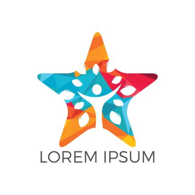 İnsan hayatı logo simge soyut insan vektör ağaç. Aile ağacı yıldız şekli işareti ve sembolü.