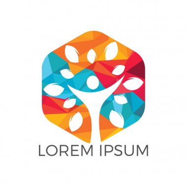 Ağaç insanları logosu. Sağlıklı insanlar logo dizaynı. Soyut insan ağaç vektörünün insan yaşam logosu simgesi.