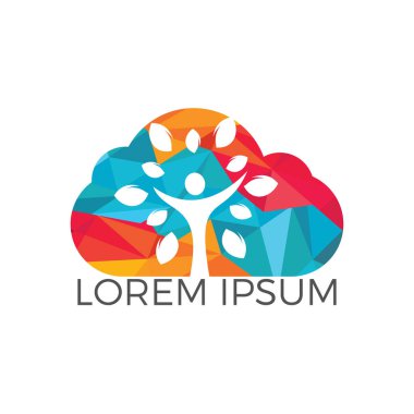 İnsan bulut ağaç Logo tasarımı. Aile ağacı işareti ve sembolü.