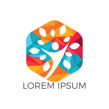 Ağaç insanları logosu. Sağlıklı insanlar logo dizaynı. Soyut insan ağaç vektörünün insan yaşam logosu simgesi.