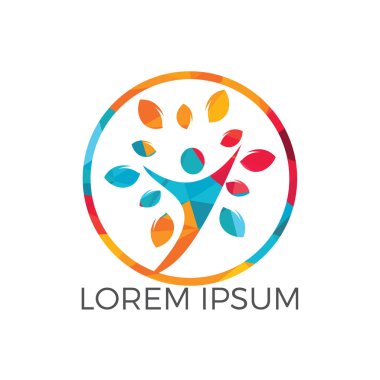 Ağaç insanları logosu. Sağlıklı insanlar logo dizaynı. Soyut insan ağaç vektörünün insan yaşam logosu simgesi.