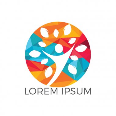 Ağaç insanları logosu. Sağlıklı insanlar logo dizaynı. Soyut insan ağaç vektörünün insan yaşam logosu simgesi.
