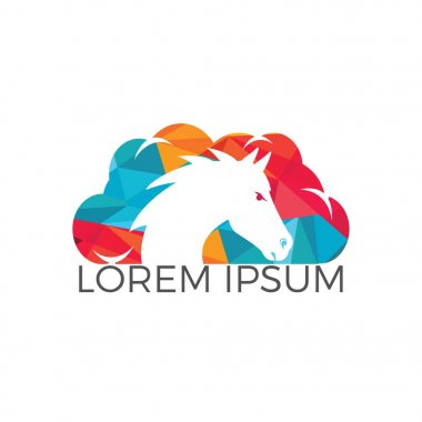 At baş ve bulut logo tasarımı. At yarışı ve spor vektör logo tasarım şablonu.