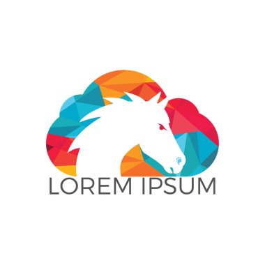 At baş ve bulut logo tasarımı. At yarışı ve spor vektör logo tasarım şablonu.