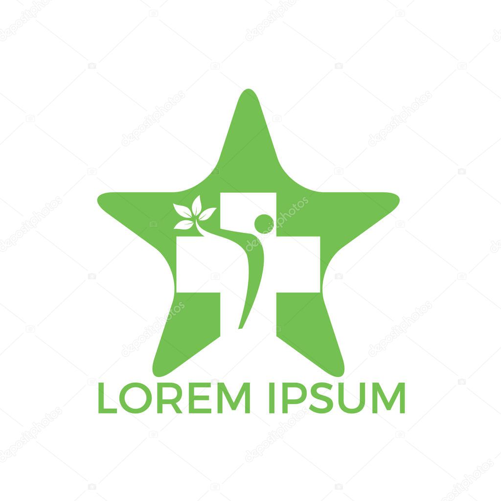Medicine health cross star shape logo design. Plus nature healthy people symbol icon vector design.