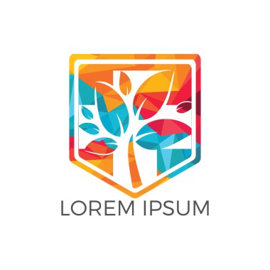 Vektör logo kavramı çizim tıbbi çapraz ve yeşil yapraklar. Doğal sağlık Logo, doğal tedavi Logo.