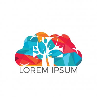 Tıbbi haç ve yeşil yapraklar ve vektör logo konsept illüstrasyon bulut. Doğal sağlık Logo, doğal tedavi Logo.