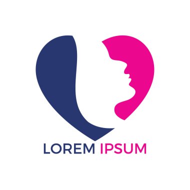 Spa ve salon logo tasarımı. Güzellik kadın kalp şekli vektör simgesi. Kozmetik ve makyaj sanatçısı sembolü, Güzellik Salonu salonu logolar illüstrasyon.