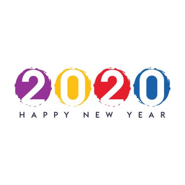 Renkli 2020 yazı tipi tasarımı. Beyaz Arkaplanda Renkli 2020 Numaralı Mutlu Yeni Yıl Afişleri.