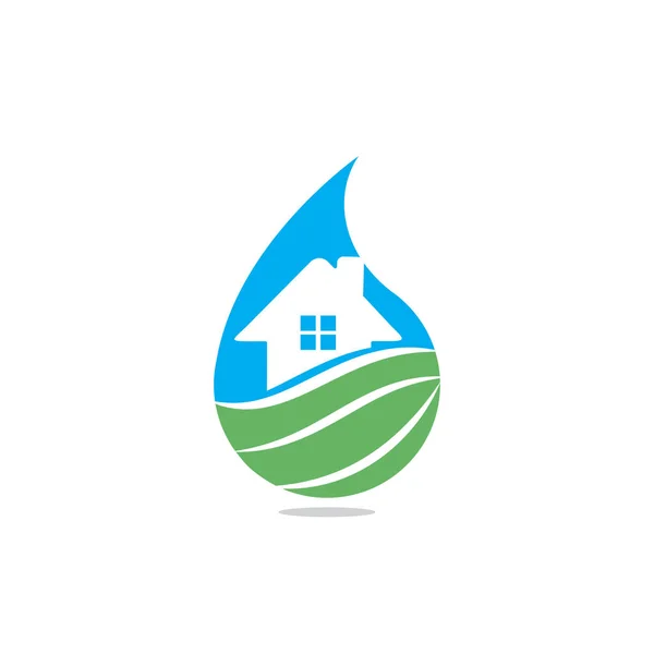 Logotipo Casa Incorporado Con Agua Eco Piezas Emblema Naturaleza Estilo — Vector de stock