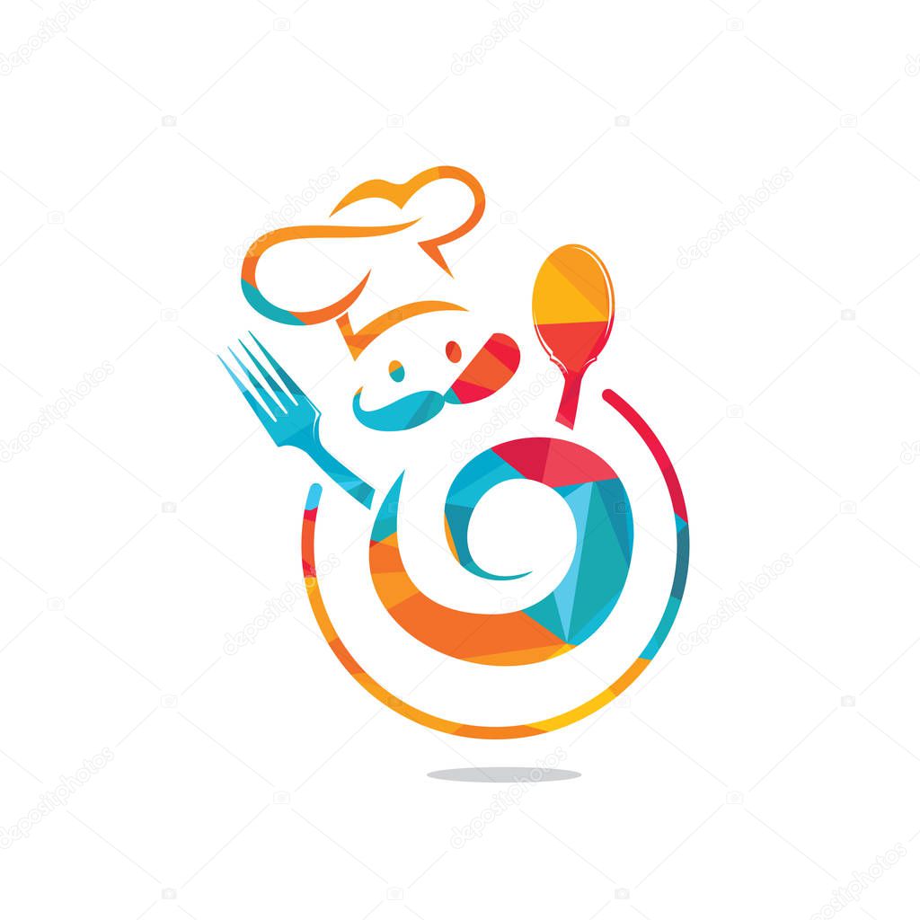 Logo template for Food and Restaurant. Master chef creative symbol concept. Cook face, mustache and hat.