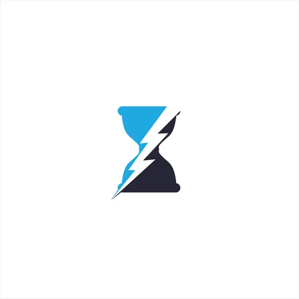 Kum saati ve şimşek logosu tasarımı. Gök gürültüsü simgesi vektör tasarımlı kum camı.