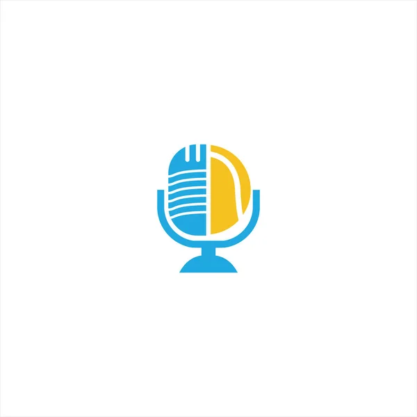テニスポッドキャストのロゴデザイン 放送エンターテイメントビジネスロゴテンプレートベクトルイラスト — ストックベクタ