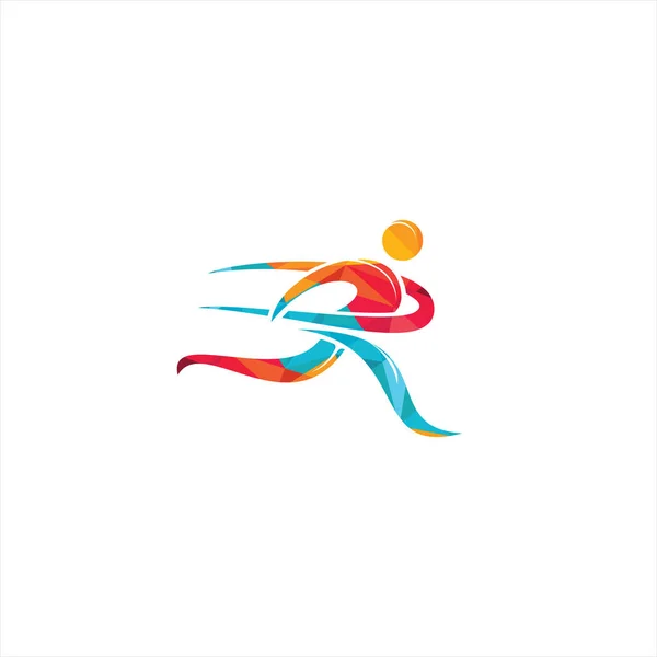 Running Man Finish Ribbon Logo Design Шаблон Логотипа Марафона Знак — стоковый вектор