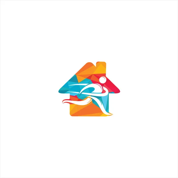 Running Man Mit Finish Ribbon Home Shape Logo Design Vorlage — Stockvektor