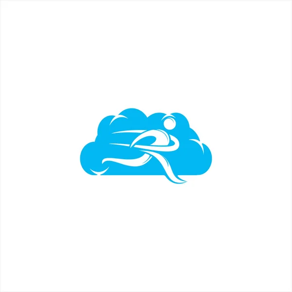 Hombre Corriendo Con Acabado Cinta Nube Forma Logo Diseño Plantilla — Vector de stock