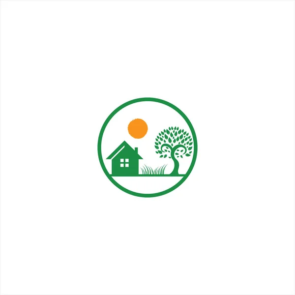 Eco Village Logotyp Design Mall Vektor Fastigheter Bio Hus Tecken — Stock vektor