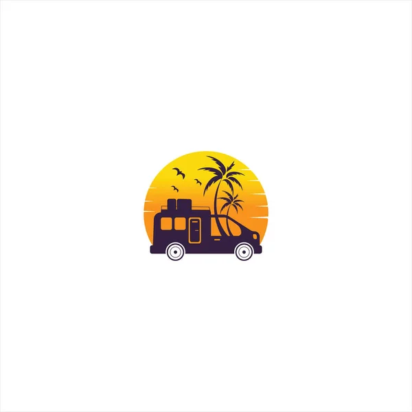 Camper Van Palm Trees Sun Vector Logo Design Кампер Фургон — стоковый вектор