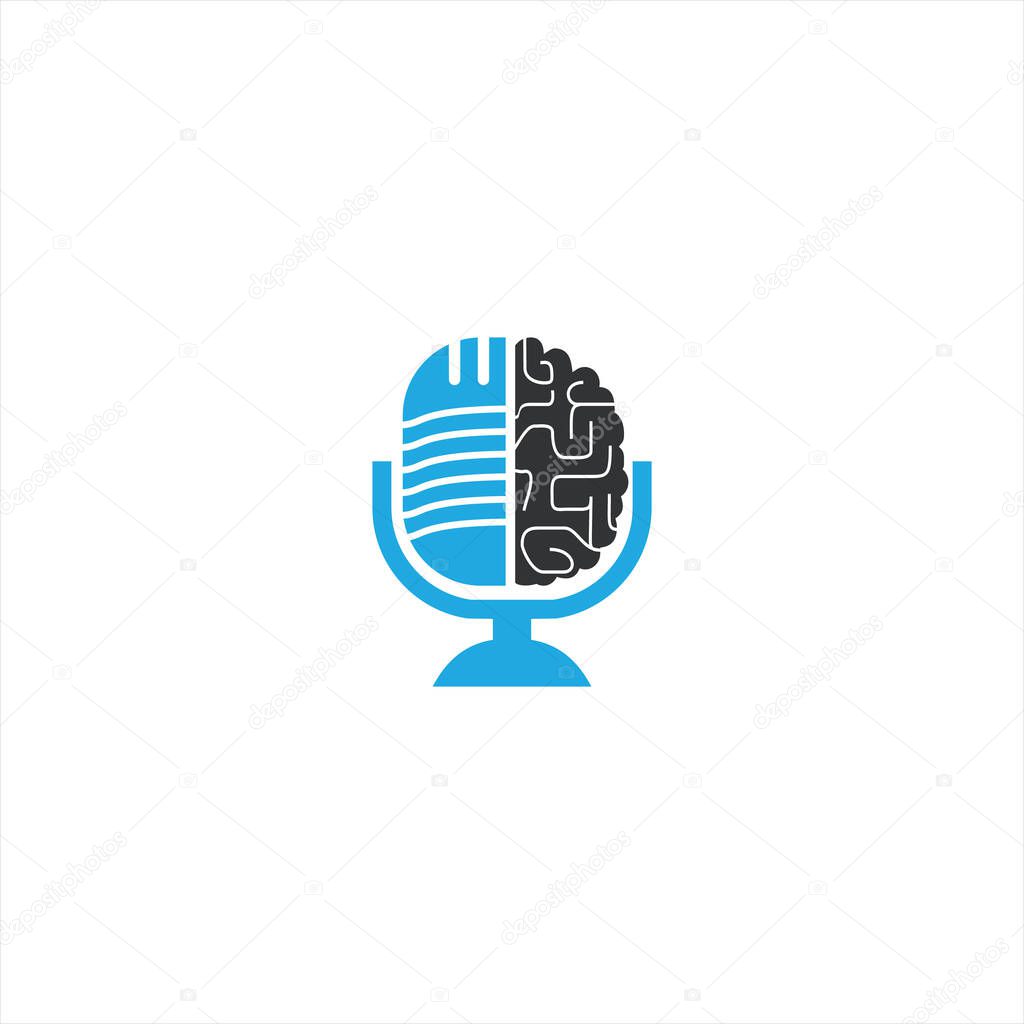 Brain podcast logo design. Broadcast entertainment business logo template vector illustration.