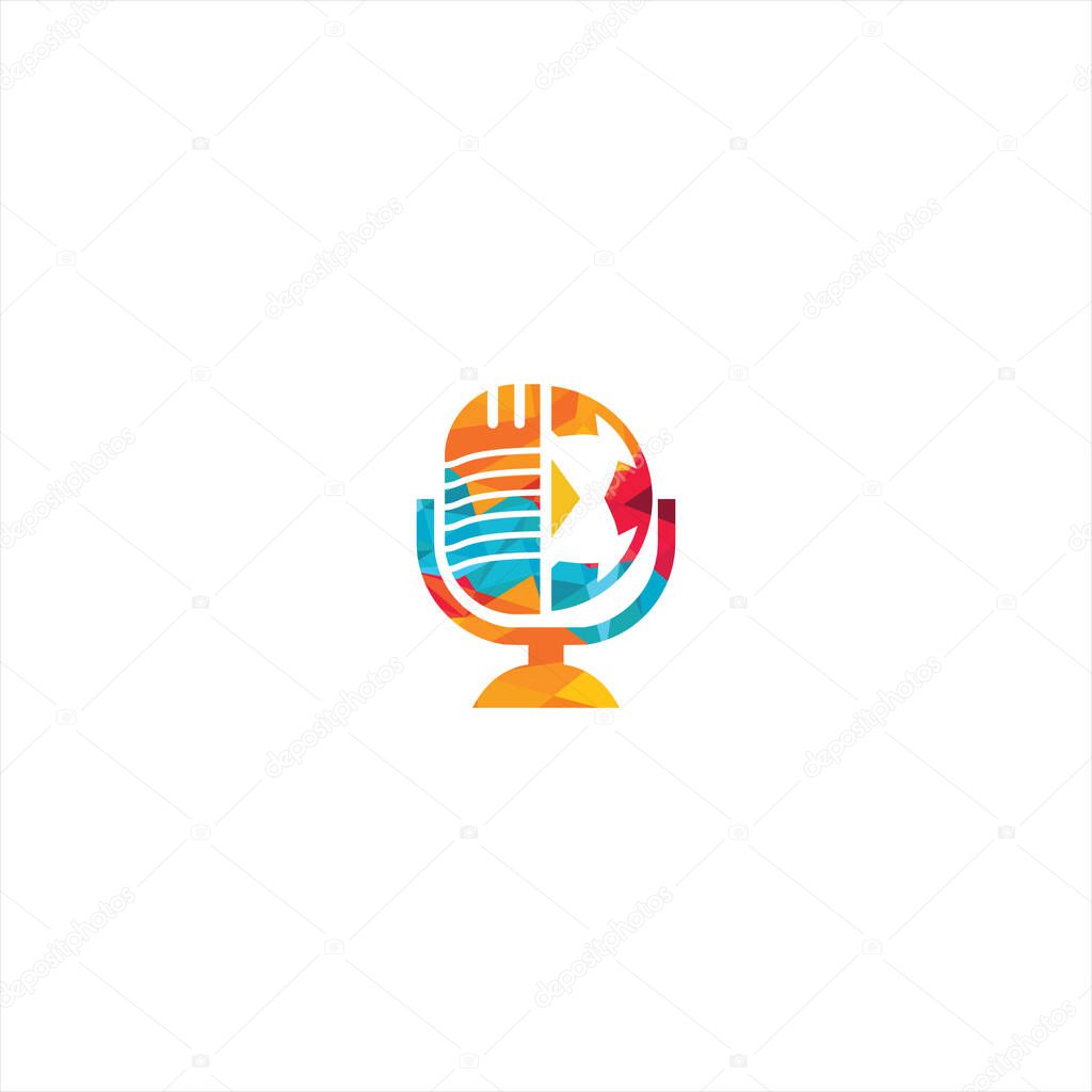 Soccer podcast logo design. Broadcast entertainment business logo template vector illustration.