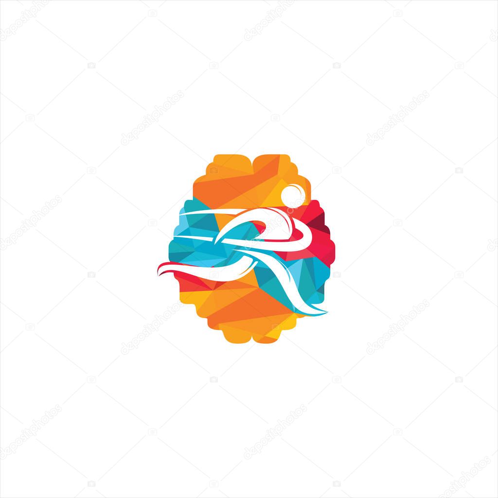 Sports athlete run logo, fast brain vector, player competition.