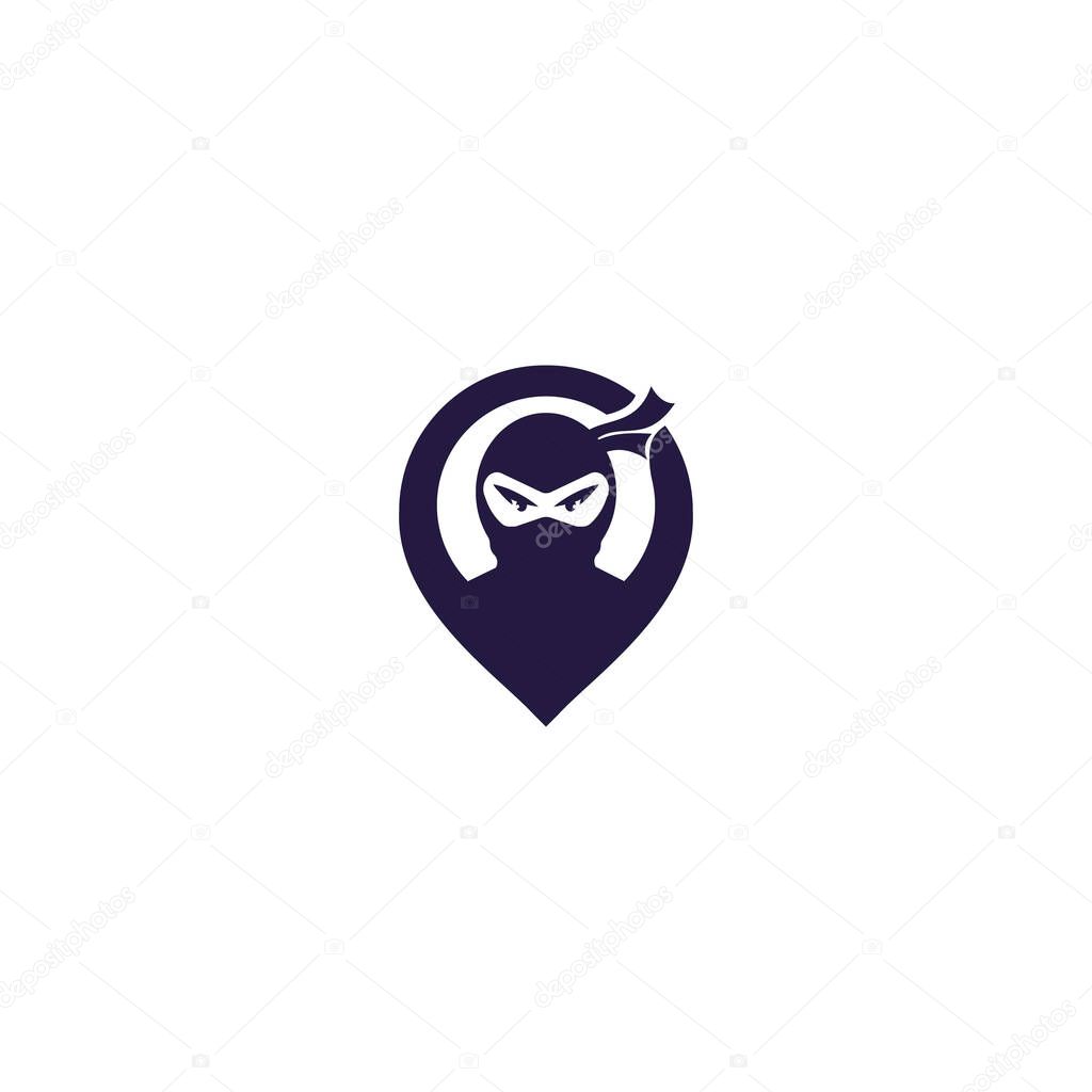 Ninja point location logo design Ninja pin map vector logo design.
