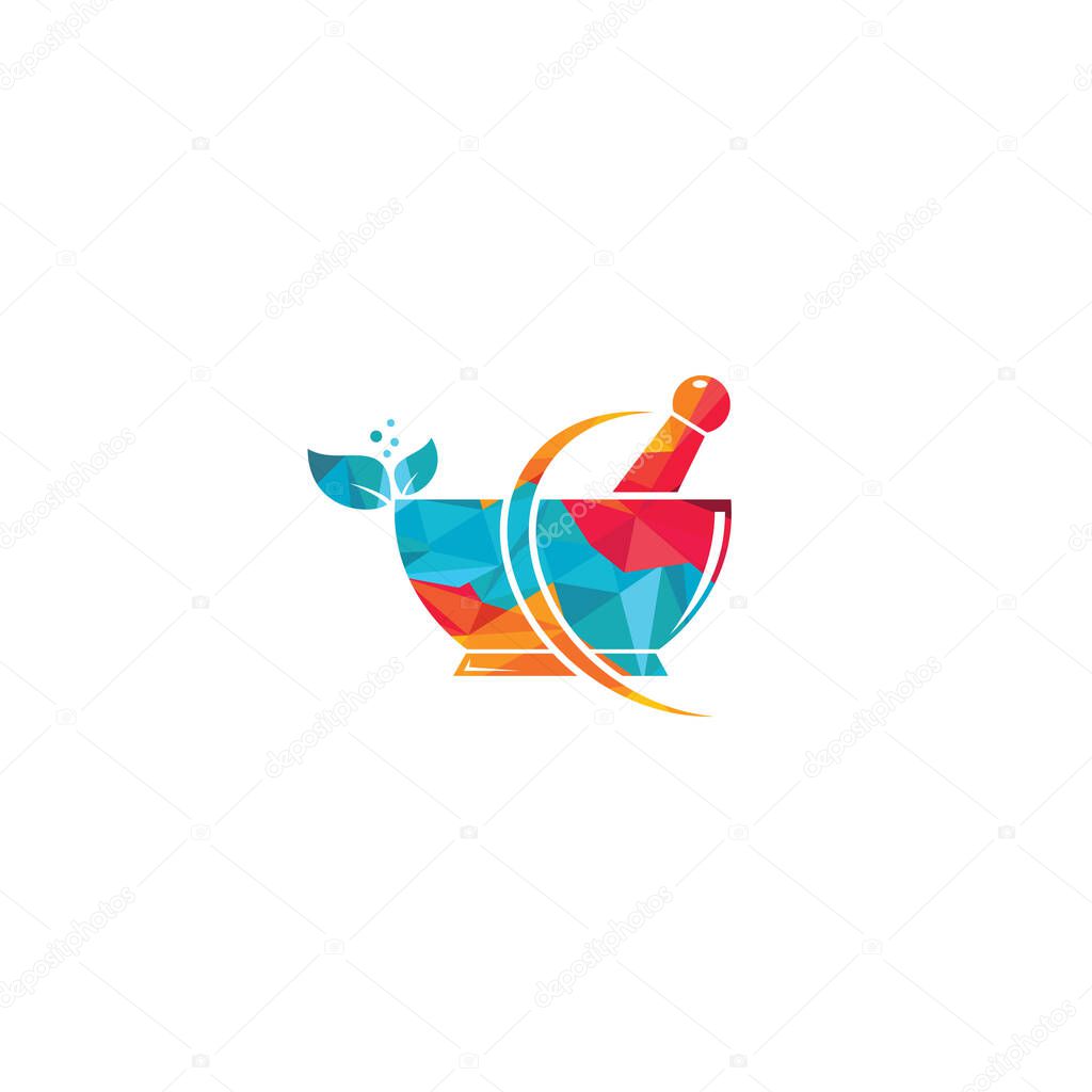 Pharmacy medical logo design. Natural mortar and pestle logo.