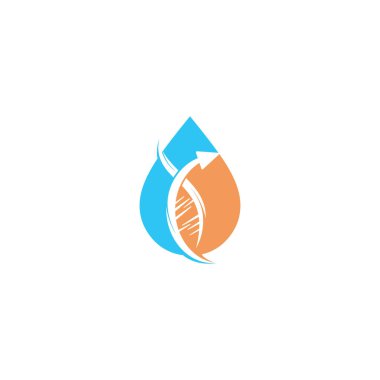 Su damlası ve insan DNA molekülleri logo tasarımı. Soyut DNA moleküler yapıları logo şablonu.