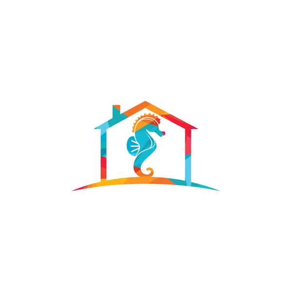 Морський Кінь Будинку Векторний Дизайн Логотипу — стоковий вектор
