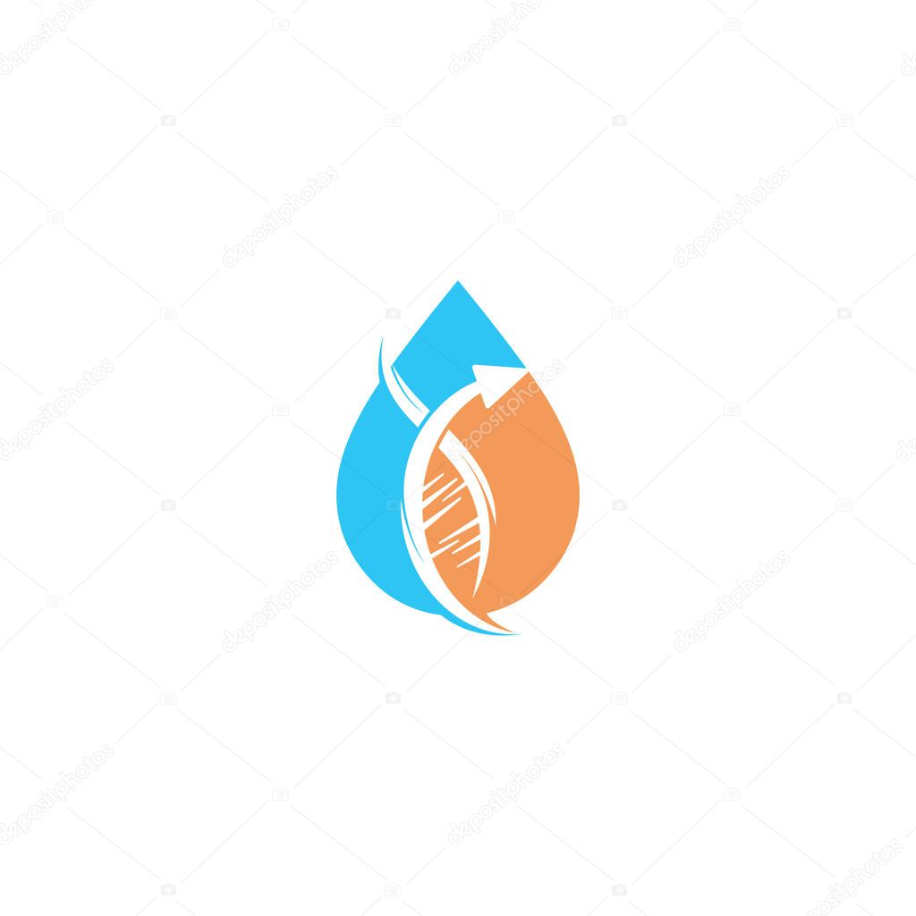 Water drop and human DNA molecules logo design. Abstract Human DNA molecular structures logo template.