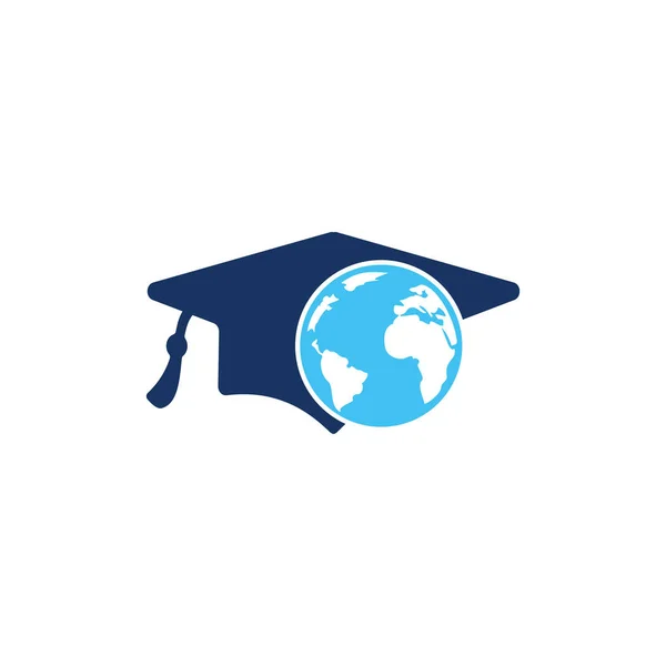 Studeren Het Buitenland Vector Logo Ontwerp Graduation Cap Globe Pictogram — Stockvector