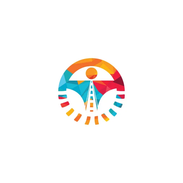 Rijschool Logo Ontwerp Stuurwiel Met Weg Snelheidsmeterlogo — Stockvector