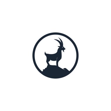 Keçi Basit Logosu Şablonu Tasarımı. Dağ keçisi vektör logosu tasarımı.