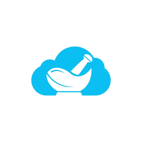 Diseño Del Logo Médico Cloud Pharmacy Logotipo Mortero Mortero Natural — Vector de stock