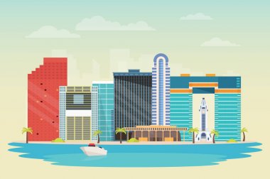 Honolulu ikonik Waikiki beach görünümü şehir manzarası çizim ile