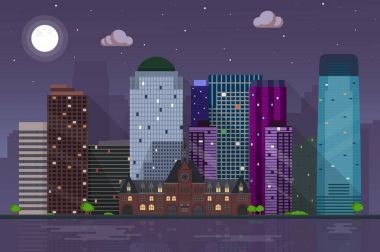 Jersey city Skyline üzerinde parlak parlayan ay