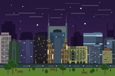 Nashville manzarası, gece saat illüstrasyon