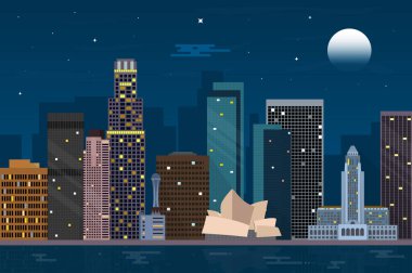 Los Angeles manzarası illüstrasyon gece görünümü