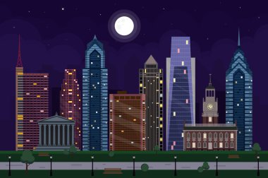 Philadelphia ay illüstrasyon, Pennsylvania silüetini parlayan ile 