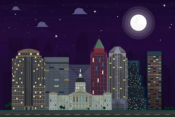 Atlanta Georgia Visão Noturna Skyline Ilustração —  Vetores de Stock