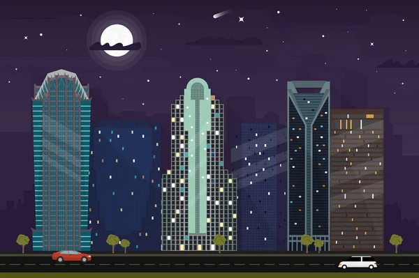 Charlotte Ciudad Nocturna Skyline Ilustración — Archivo Imágenes Vectoriales