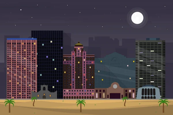 Paso Nachtelijke Stad Skyline Illustratie — Stockvector